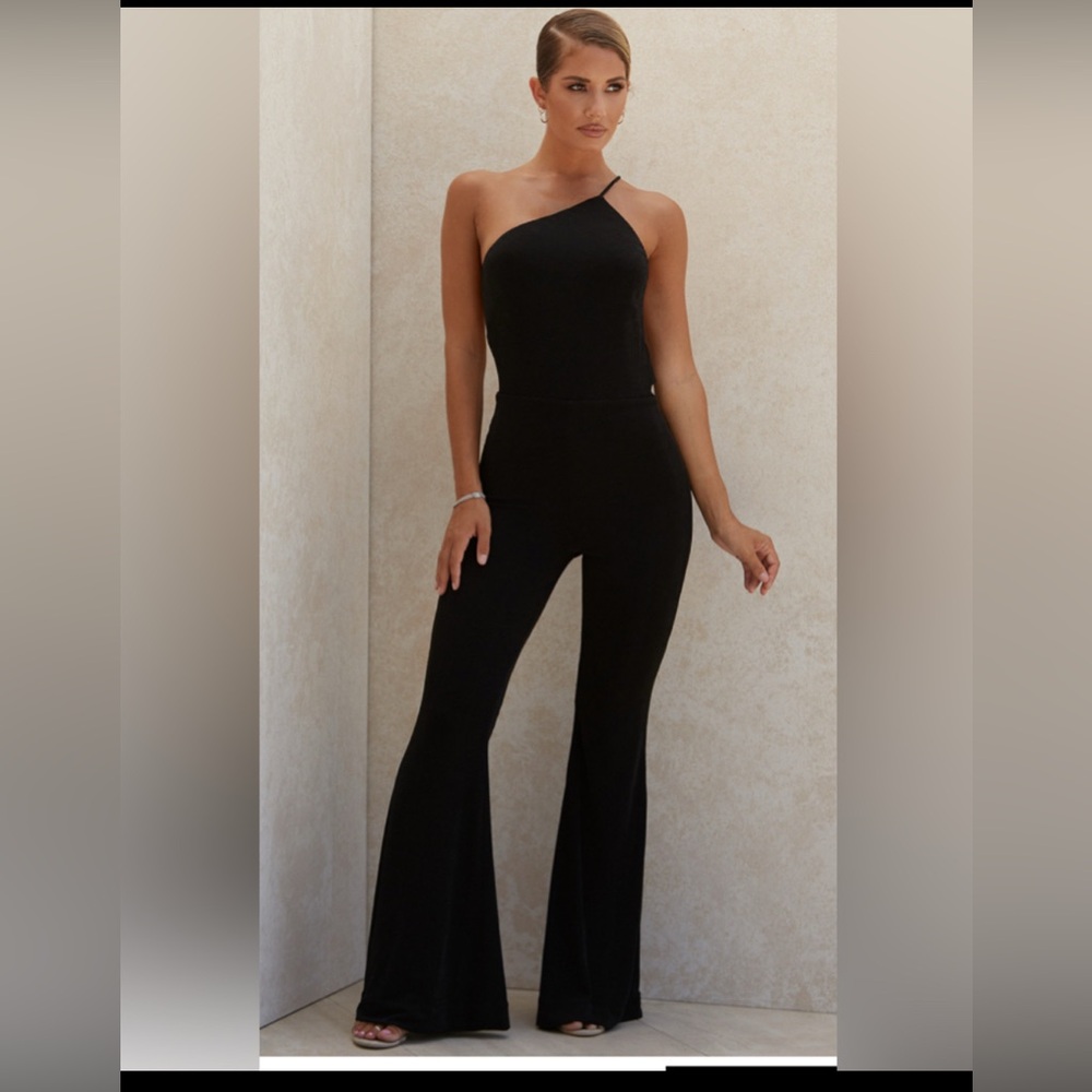 HOUSEOFCB Black Open Back Jumpsuit Flare Cut